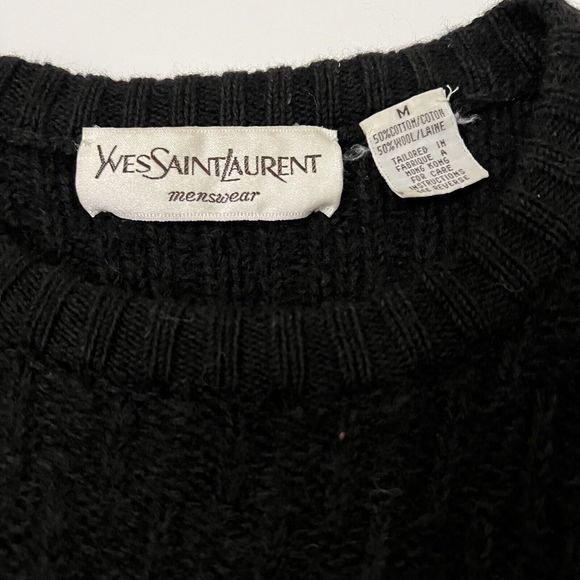 Yves Saint Laurent Men’s Wool Crewneck Sweater Size M Black Striped - Picture 3 of 6